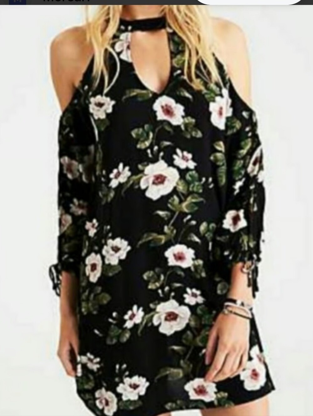 American Eagle Outfitter Cold-Shoulder Black Floral Short Dres Sz XL